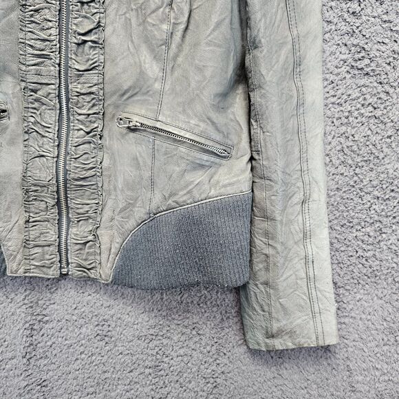 Carlopik Leather Jacket Womens Size 42 Gray Zip Up Moto Style - Picture 4 of 13